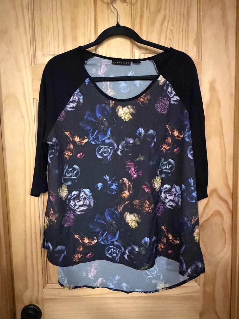 Black Raglan Floral 3/4 Long Sleeve